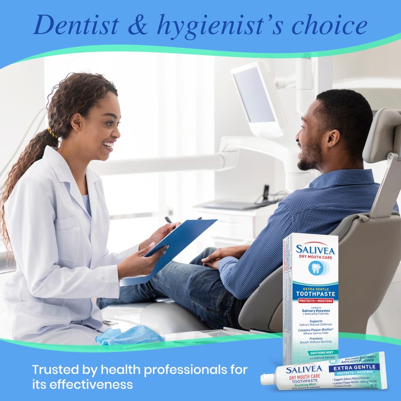 SALIVEA Gentle Toothpaste for Dry Mouth Care, 4.3 oz Tube, Anticavity with Fluoride, Natural Salivary Enzymes, Vitamin E & Aloe Vera, Cleans, Moisturizes & Refreshes Breath, Soothing Mint Flavor - Image 3